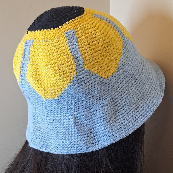 Organic cotton linen crocheted sunflower hat cap - Picture 6 of 8